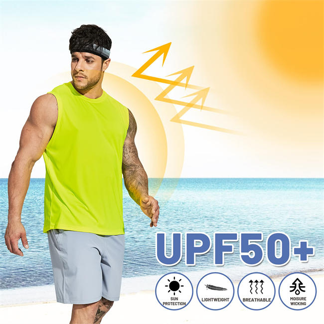 Men Lightweight UPF 50+ Sleeveless Sun Shirts Quick Dry Hiking Running Tank Tops UV Protection Workout Muscle Tees